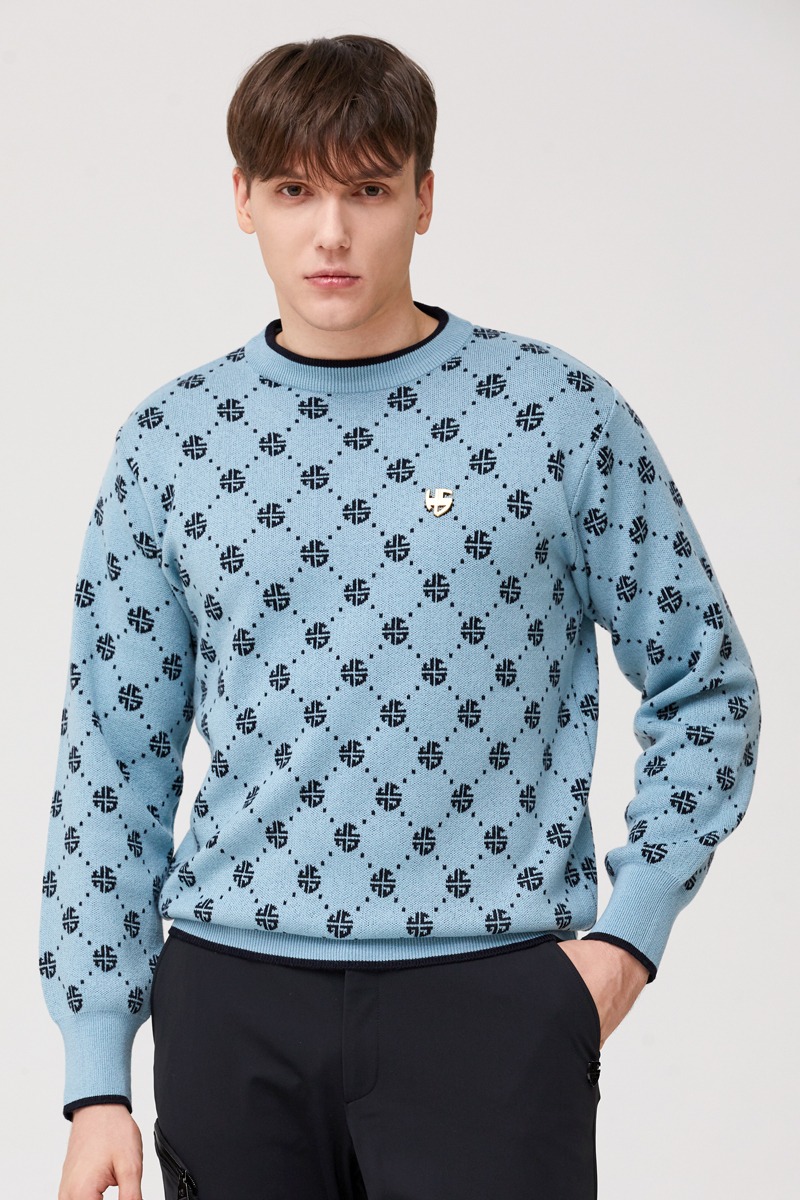 남성용 모노그램 니트 스웨터 블루