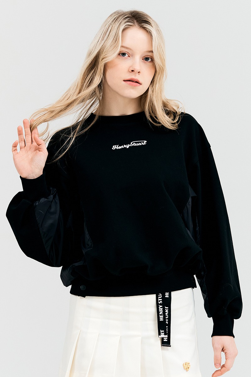 여성용 루즈핏 셔링 티셔츠 블랙
