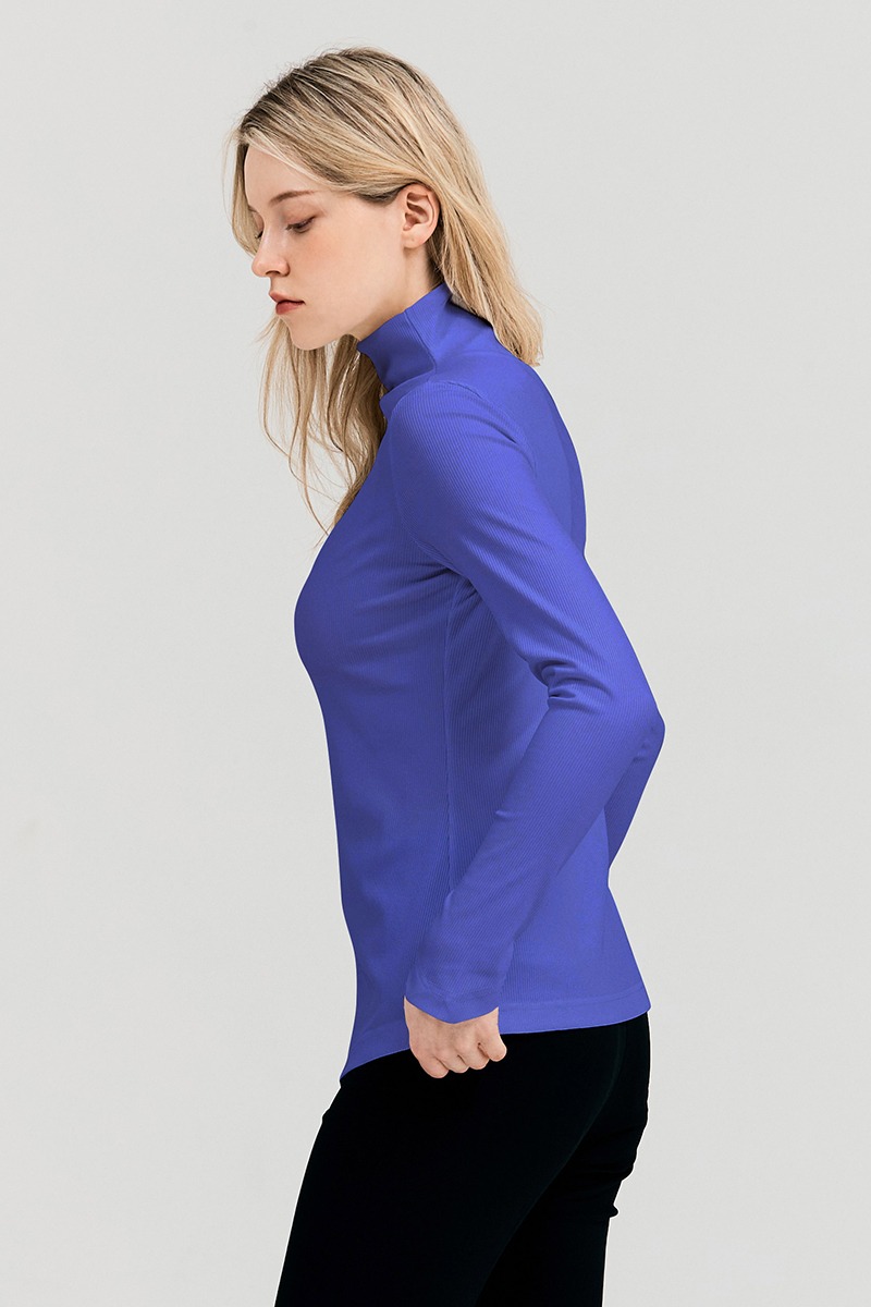 여성용 사선절개 하이넥 티셔츠 블루